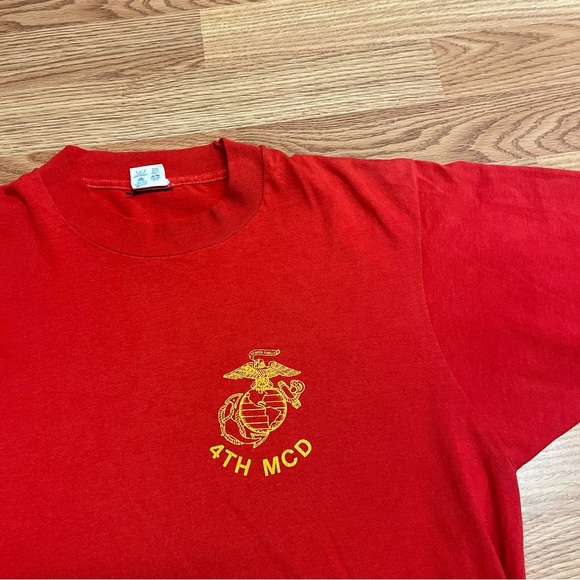 Vintage Champion US Marines Men’s T-Shirt Large Red 90’s Military 4th MCD Slim - Picture 2 of 5